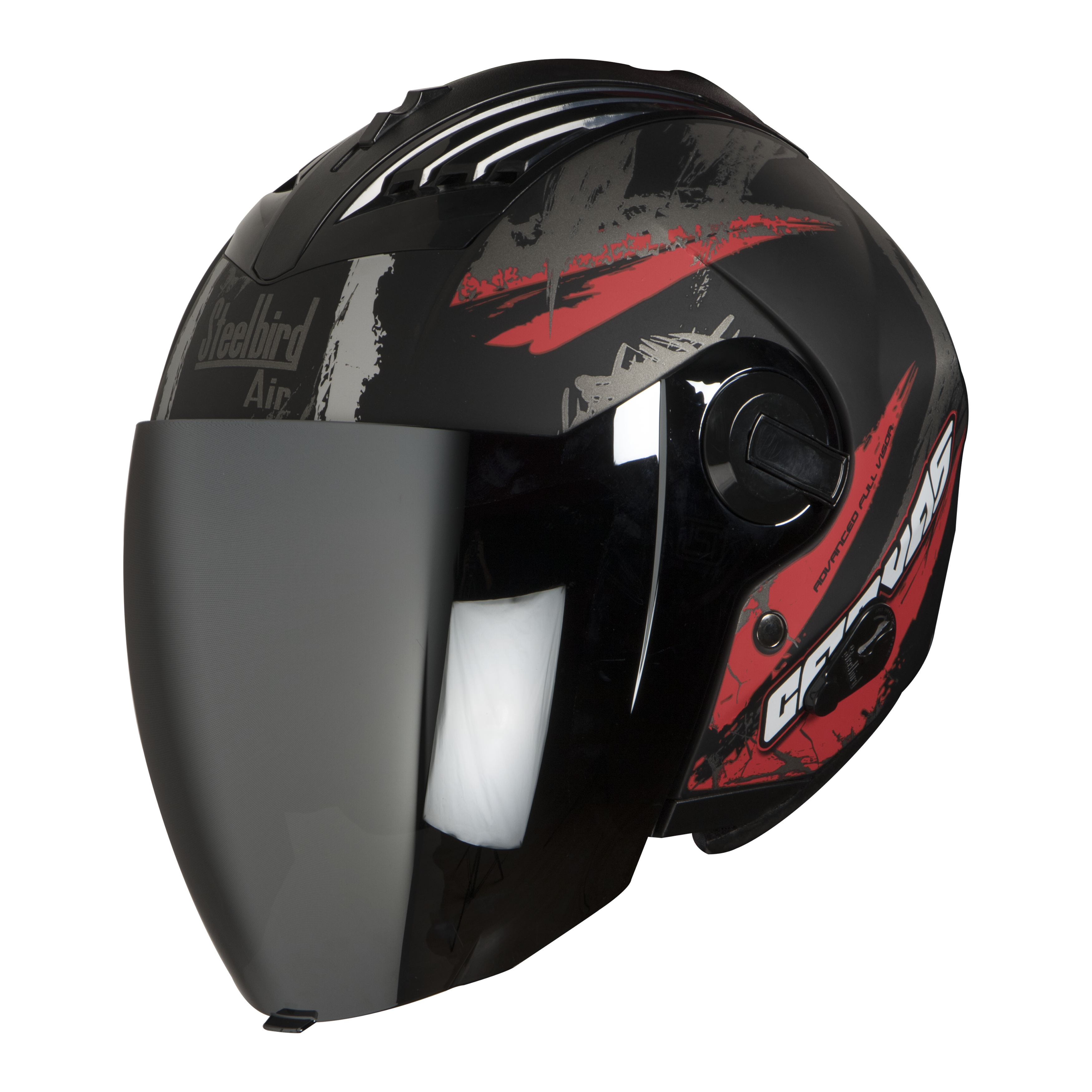 SBA-3 Canvas Glossy Black With Red ( Fitted With Clear Visor  Extra Silver Chrome Visor Free)